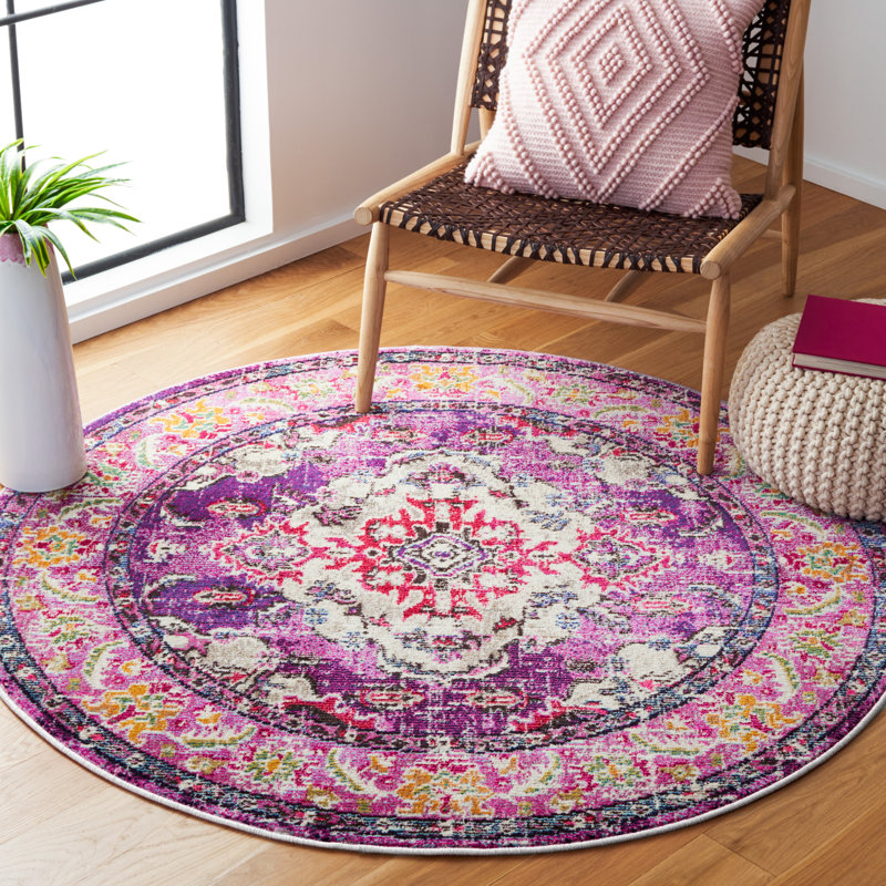 Almyra Oriental Area Rug, Round 5', Violet/Fuchsia