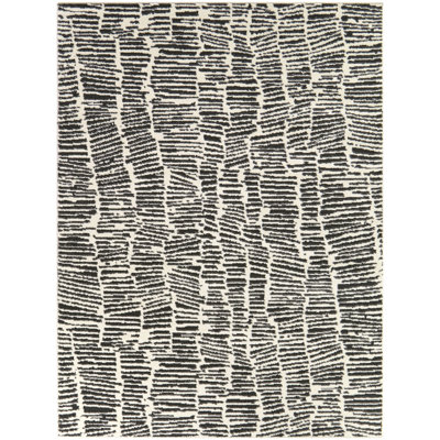 Kuzman Cream/Black Modern Textured Stripe Area Rug