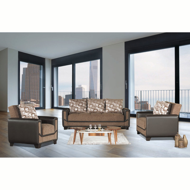 PrimeNest Daceyville Collection Upholstered Convertible Loveseat with Storage
