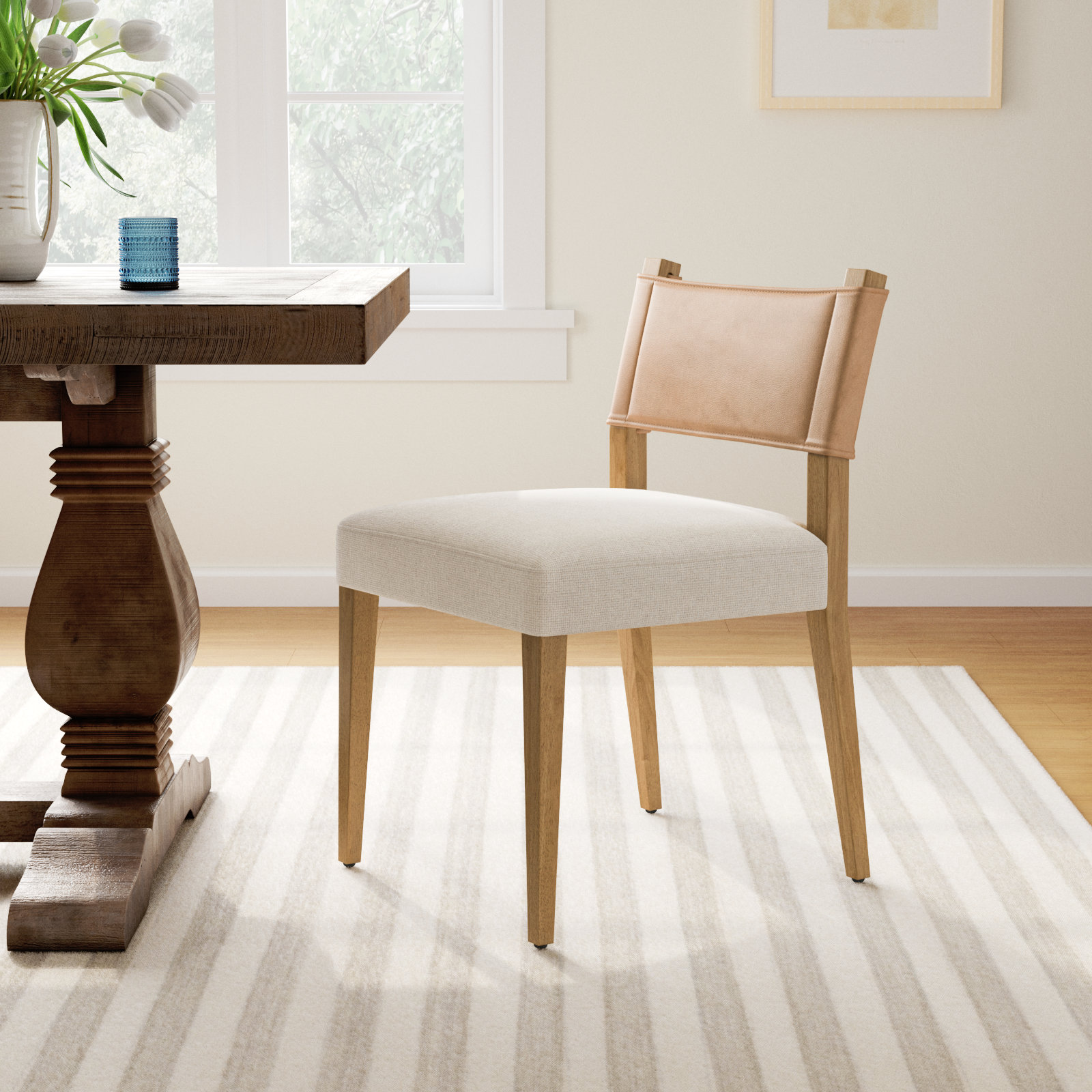Lorretta Leather Side Chair, Polyester/Leather Winchester Beige, Natural