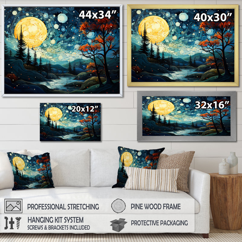 «Dreamy Mountain Scenery At Night III - Winter Landscape», art mural, Toile tendue, H 24 po x l 32 po x P 1 po