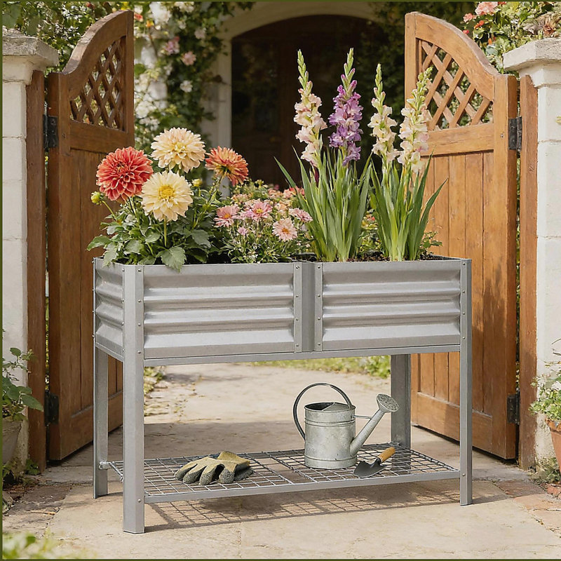 Outdoor Elevated Planter Box,Raised Garden Bed, Silver