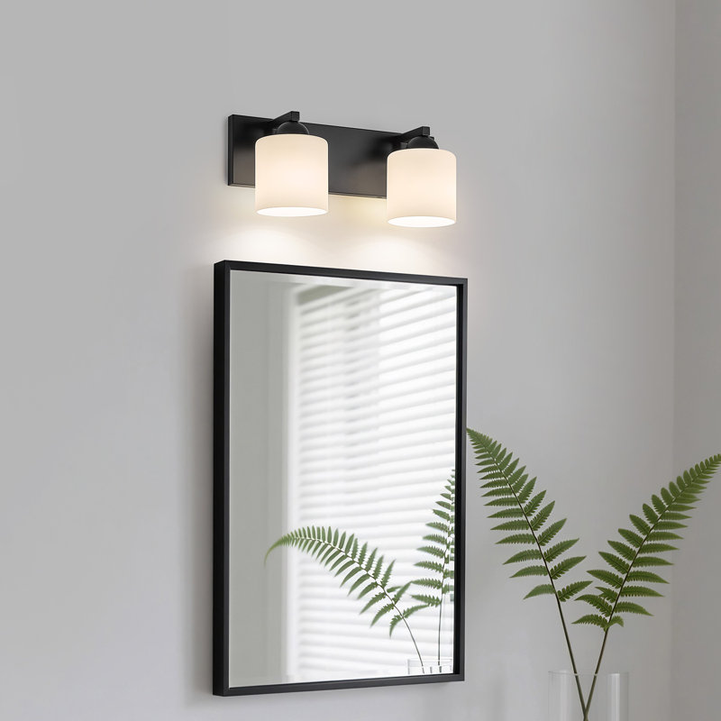 Luminaire de meuble-lavabo 3 lumières avec abat-jour en verre opale, Noir mat, 2