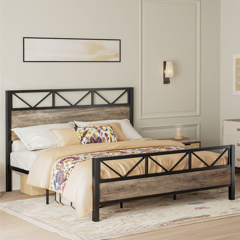 Wykeisha Metal Platform Bed, Rustic Maple, Queen