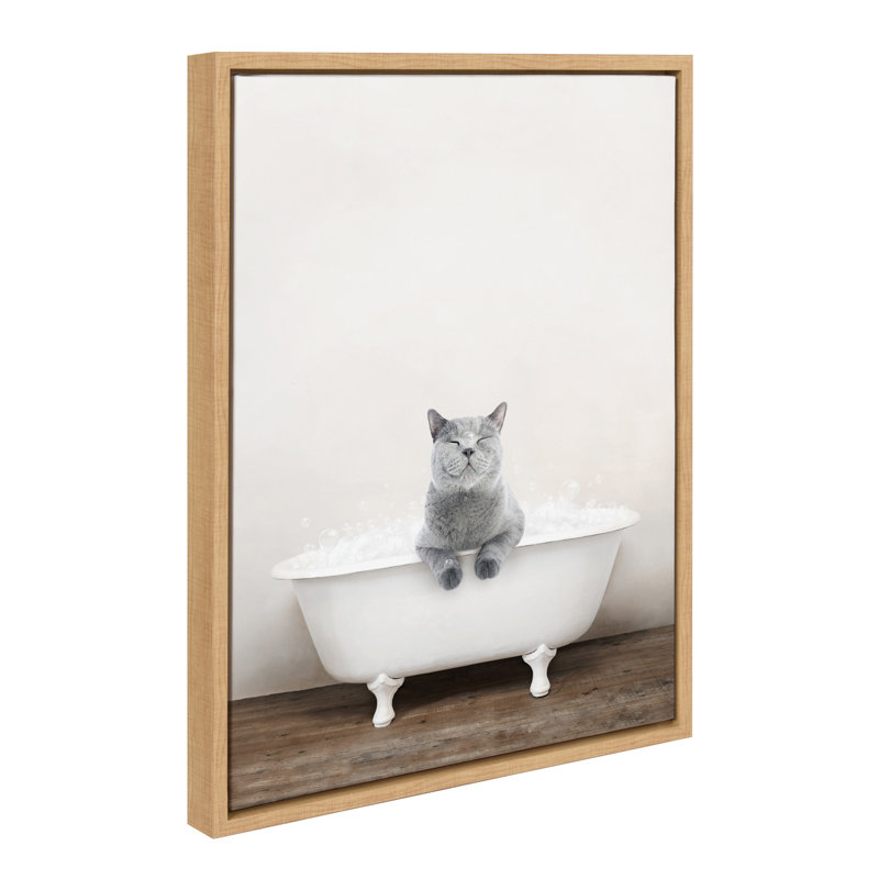 Cat in Rustic Bath Framed Canvas by Amy Peterson Art Studio 18x24, Natural Framed