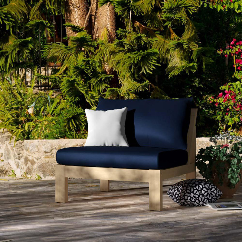 Sehrish Acacia Outdoor Armless Lounge Chair , Sunbrella® Cushions Included, Canvas Navy Sunbrella® Canvas
