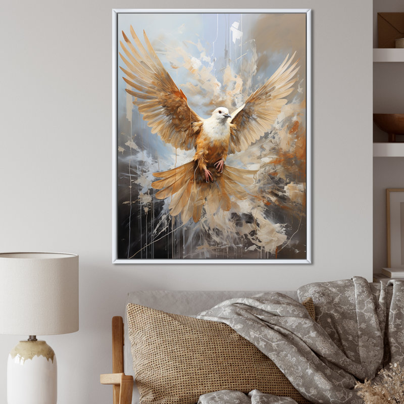 «Lovely White Dove II», art mural colombe, Cadre flottant blanc, H 32 po x l 24 po x P 1 po