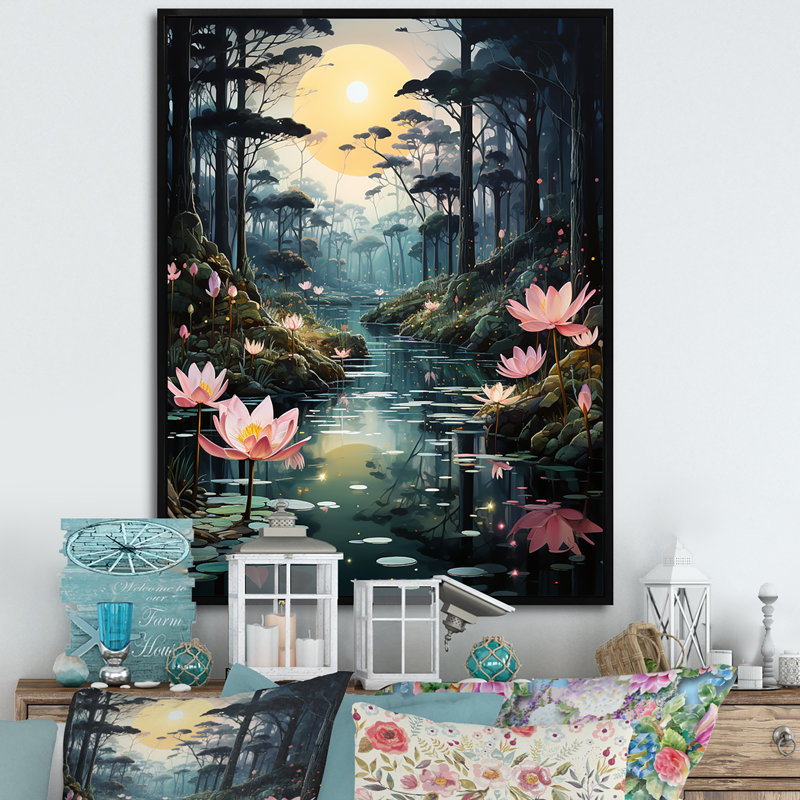«Deep River Into The Forest II», art mural forêt, Cadre flottant noir, H 44 po x l 34 po x P 1,5 po