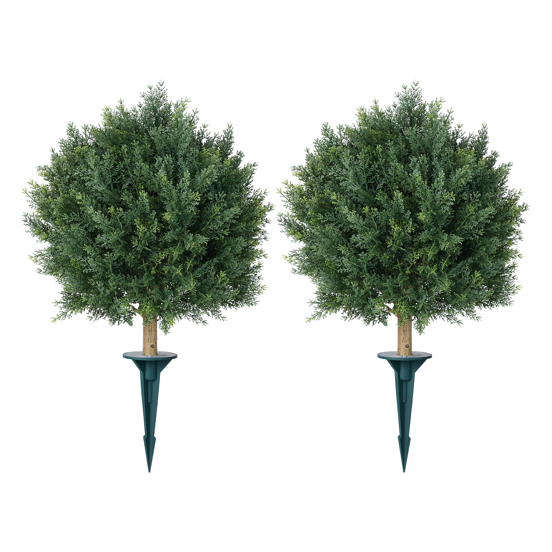 Primrue Artificial Cedar Topiary Ball Trees, UV Resistant Ground Spike Faux Cypress, Dense Evergreen Ball Shrubs for Outdoor Indoor Front Porch Patio Garden Yard Decor & Reviews | Wayfair