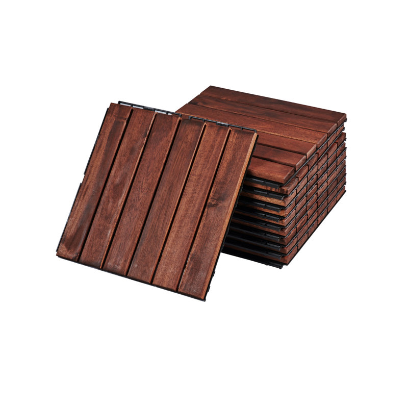 10 PCS Interlocking Deck Tiles Striped Pattern, Brown