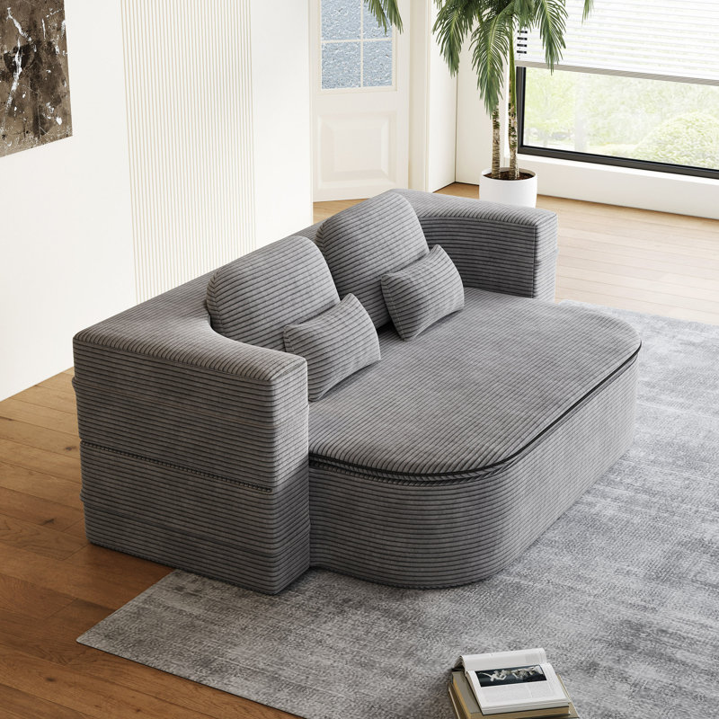Mikali  Compression Foldable Sleeper Sofa with Built-in Blanket & 4 Pillows, Gray Corduroy