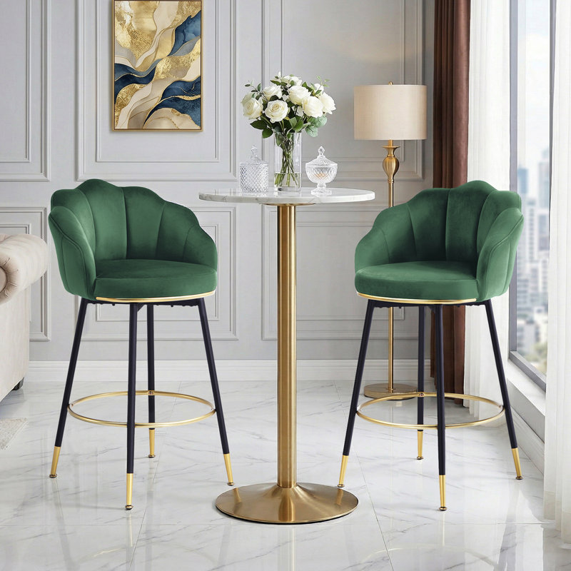  Olvina 29'' Modern Velvet Swivel Upholstered Bar Stool with Metal Frame, Green