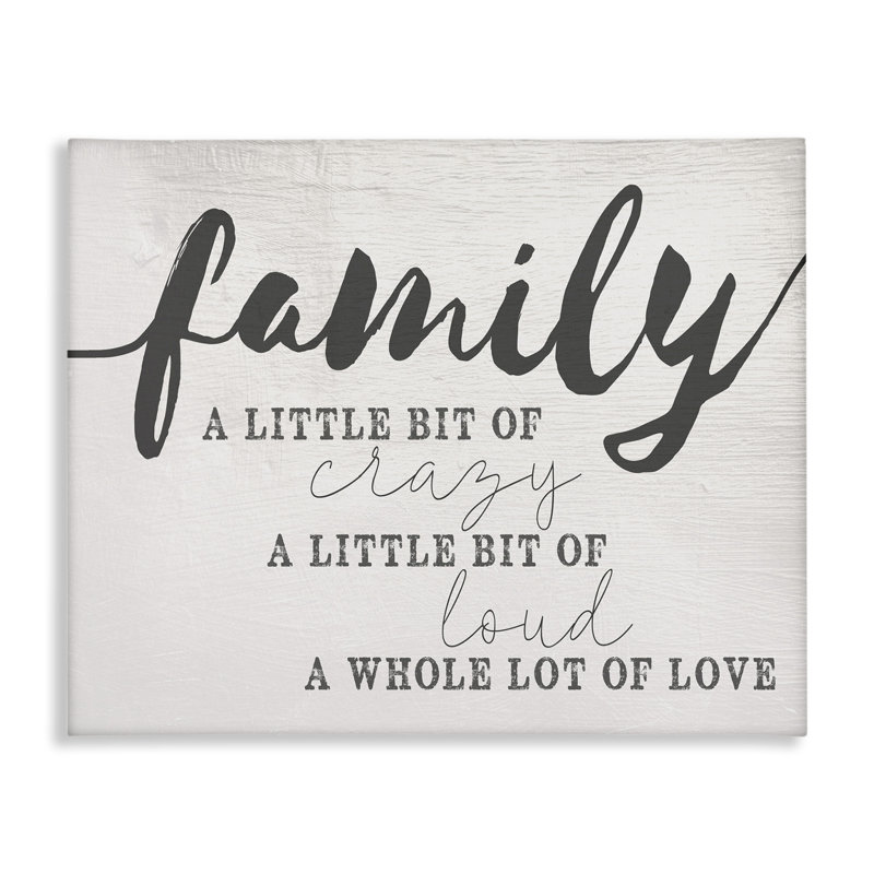 «Family Crazy Loud Love Inspirational Word Design», art textuel, H 16 po x l 20 po