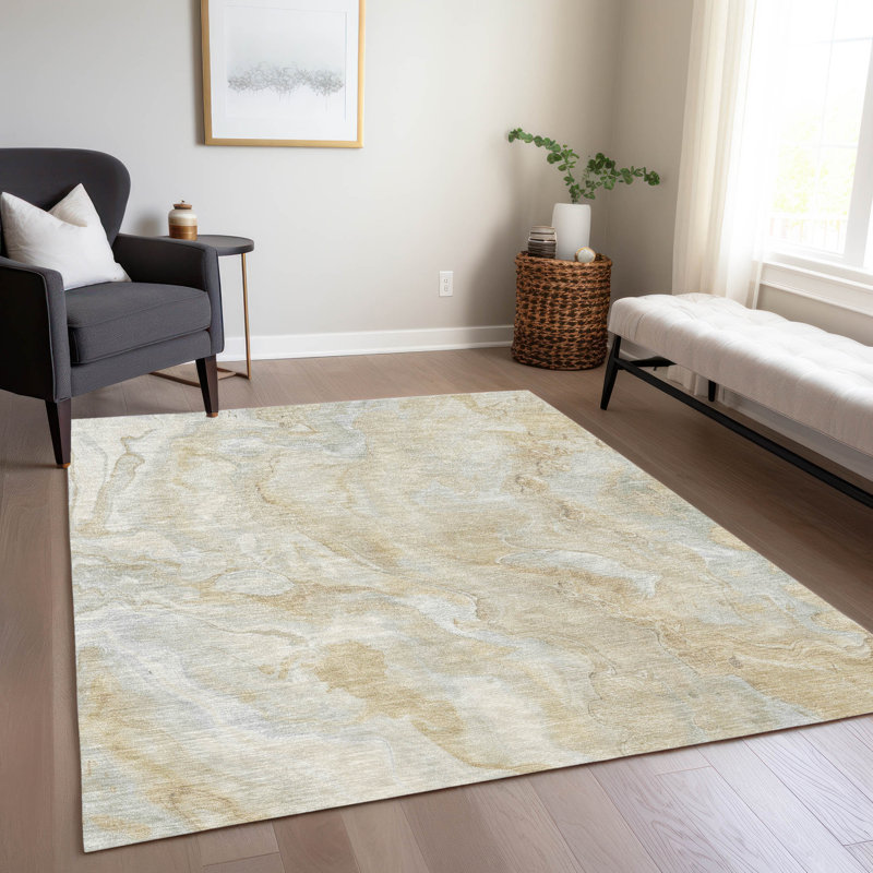 Tapis beige intérieur / extérieur lavable à la machine Cinead ACN1707, Rectangle 10 pi x 14 pi