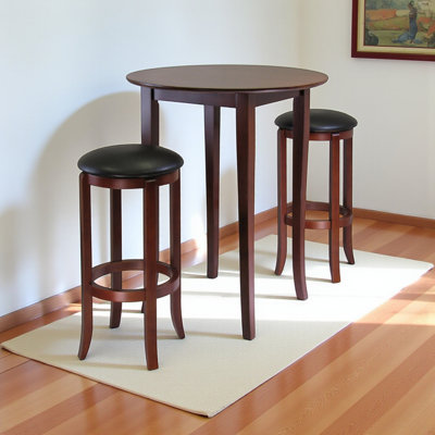 Gabel 3 piece Counter Height Dining Set in Walnut/Black Finish, 38.75" H X 33.34" W X 33.34" D