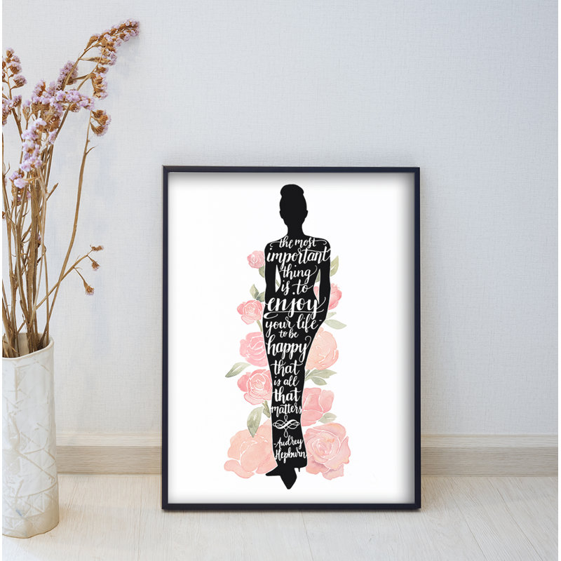 « emblématique silhouette aquarelle roses audrey », impression, H 20 po x l 16 po, Cadre noir