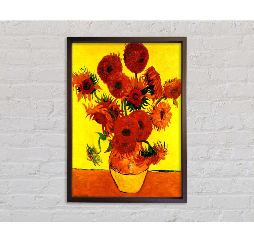 Stilleben Vase mit fünfzehn Sonnenblumen 3 von Vincent Van Gogh - Einzelbildrahmen Kunstdrucke auf Leinwand