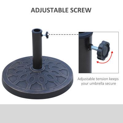 Porte-parasol de marché rond en résine de 26 po Outsunny de 18 po avec beau motif décoratif et installation facile, pour poteau .51,5 po Φ1,89 po, pour pelouse, terrasse, cour, jardin, bronze