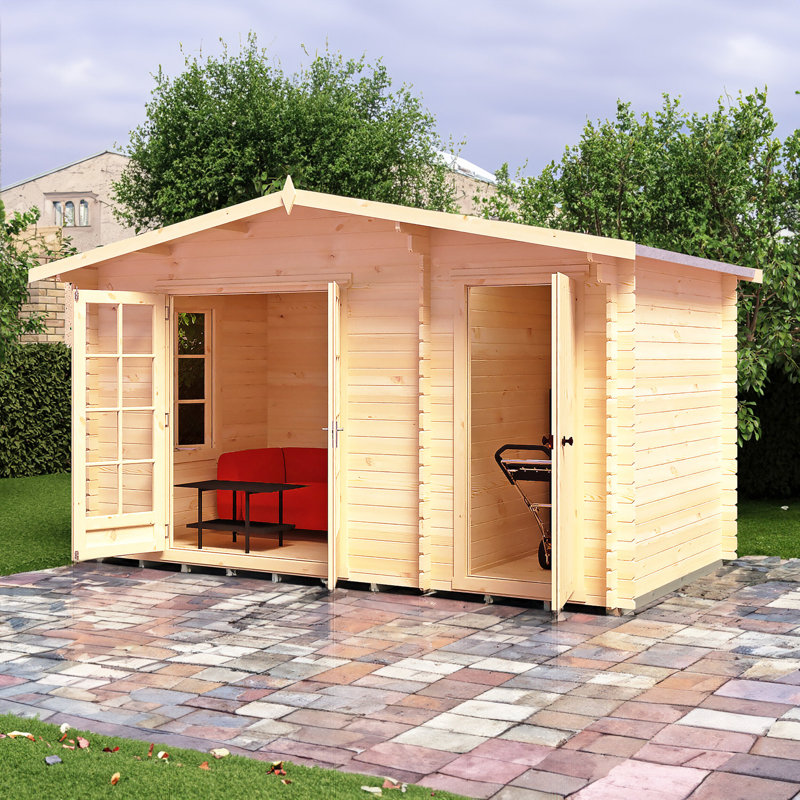 14 x 8 Ft. Log Cabin With Side Shed