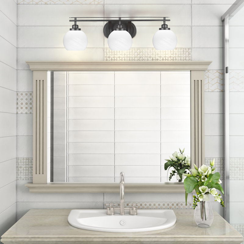 Barre d'éclairage de salle de bain 3 lumières Odyssey au fini noir mat avec verre de 5,75 po, Blanc, Noir mat