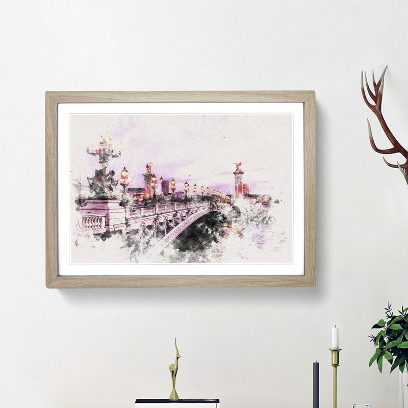 Pont Alexandre III Bridge in Paris France - Picture Frame Painting Print, 62cm H x 87cm W x 2cm D, Oak Framed