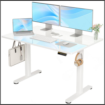 Bureau debout électrique en verre blanc de 48 pouces, hauteur réglable, bureau d'ordinateur à installation rapide, bureau debout,