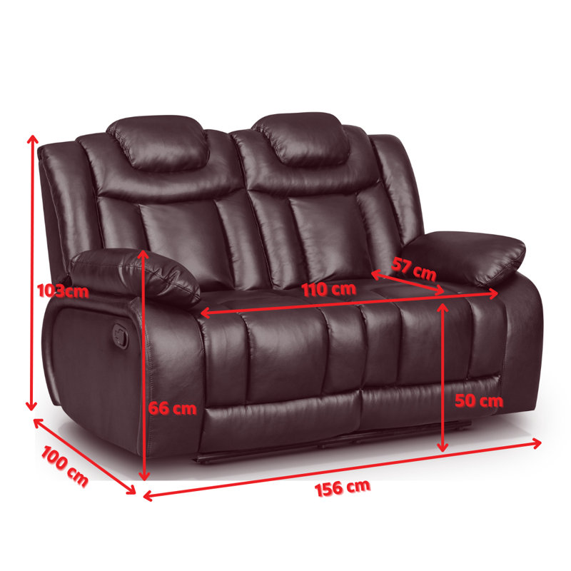 Galles 3 Seater Faux Leather Reclining Sofa, Galles Black Faux Leather, 2