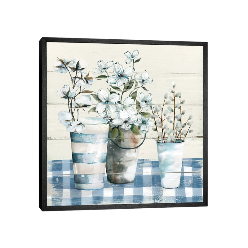 Gingham Blues by Carol Robinson - Print on Canvas, Black Framed, 45.72 cm H x 45.72 cm W