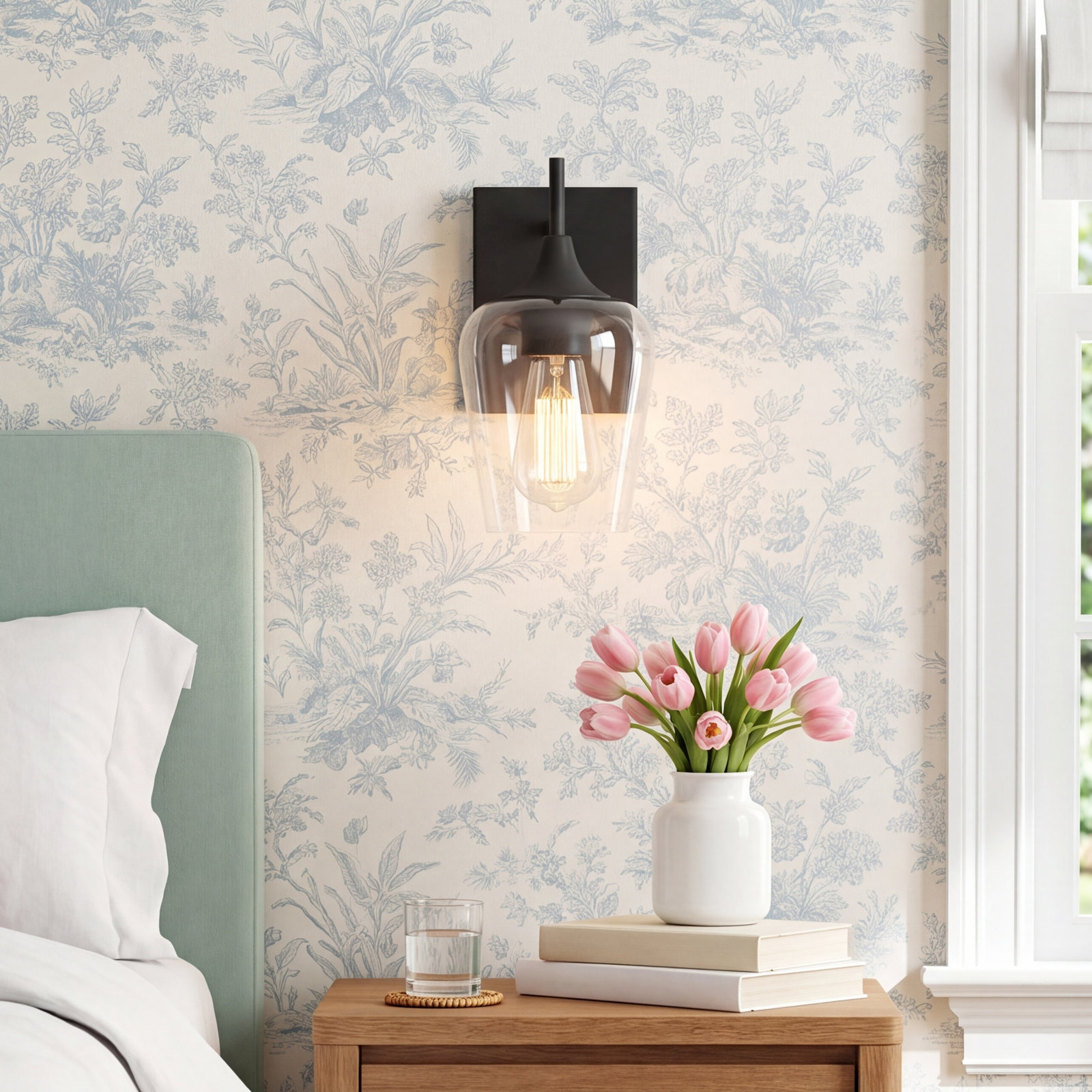 Breena Single Light Dimmable Armed Sconce, English Bronze, Clear