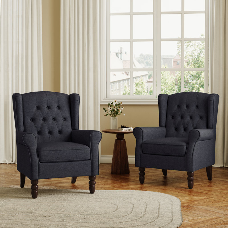 Duward 74 Cm Wide Tufted Armchair, Black Blue Polyester