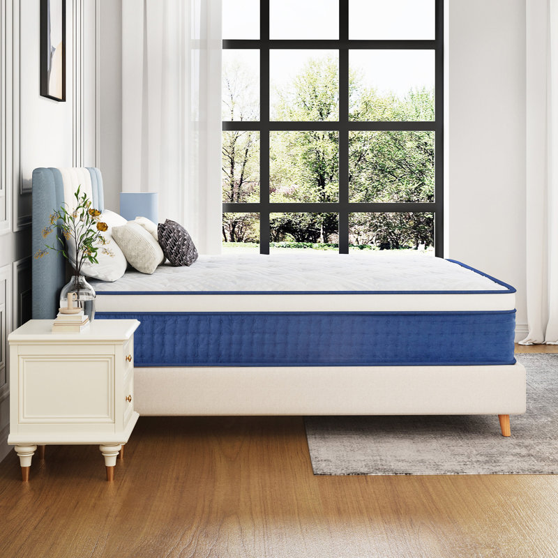 12” Blue Medium Hybrid Mattress in a Box - Breathable Support & Motion Isolation, 12", Extra-long Twin