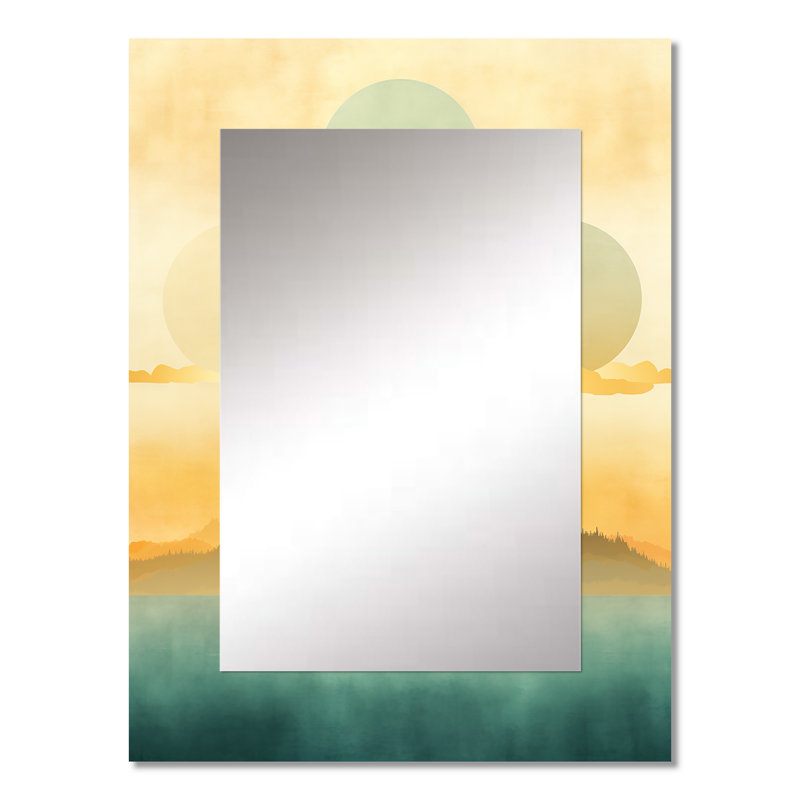Formes de vignes vertes et jaunes - Collages abstraits, grand miroir mural moderne, impression sur métal, 32 po x 24 po