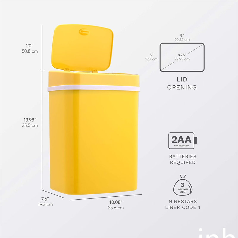 Poubelle à capteur de mouvement en plastique Nine Stars 3,2 gallons, Jaune