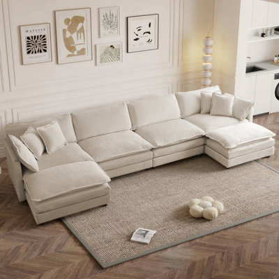 Clitheroe 6-pieces Modular Large U-Shape Sectional Sofa,Chenille Upholstered with Extra Ottomans