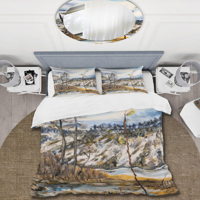Paysage de printemps avec le ciel nuageux et la rivière - ensemble de housse de couette Country - microfibre de polyester