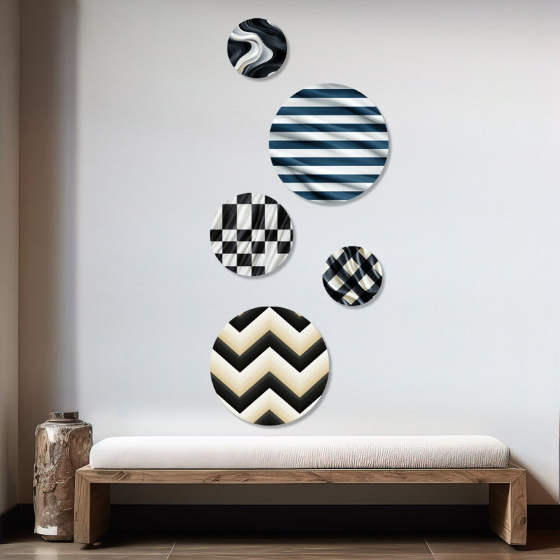 Chagnon - Ensemble d'art mural rond à chevrons glam 5 pièces