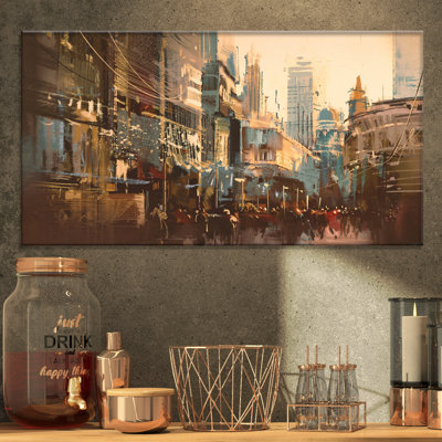 « rétro town », reproduction de peinture à l’huile sur toile tendue