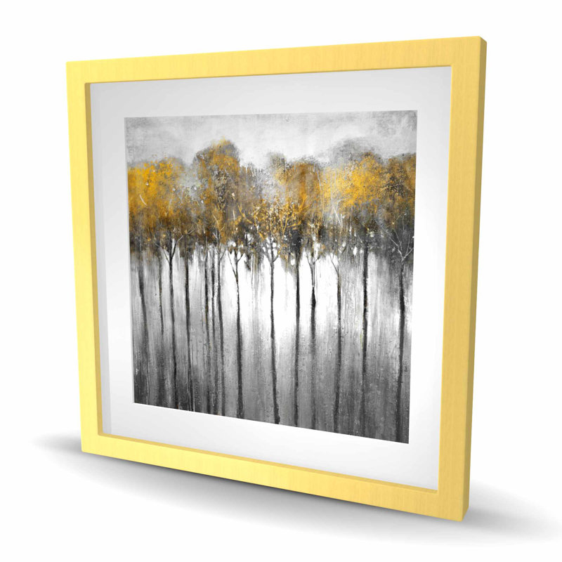 Abstrait forêt jaune - reproduction encadrée avec passe-partout pour la décoration intérieure