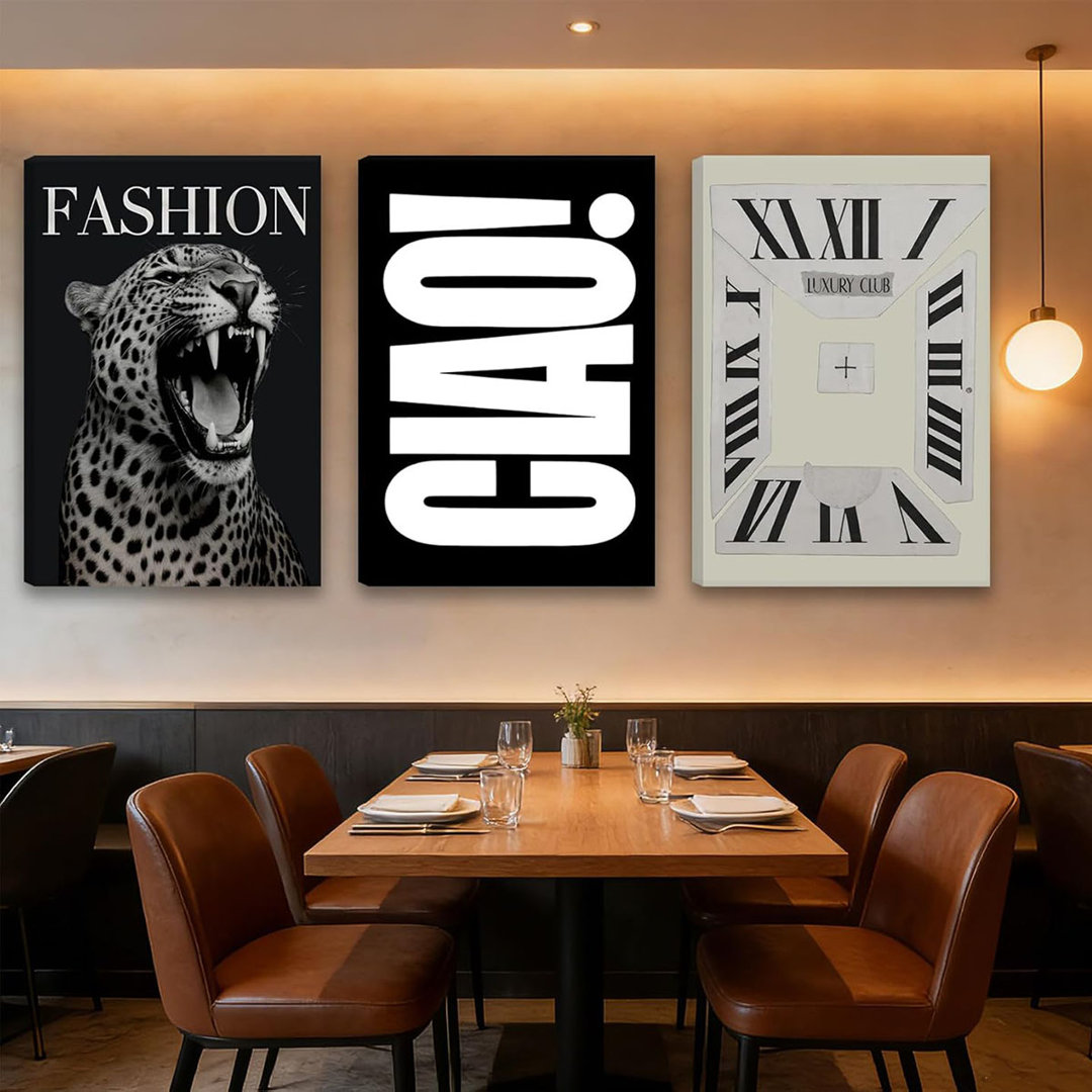 3Pcs Trendy Black And White Wall Art Wildlife Cheetah Roaring Posters Vintage Timepiece Abstract Clock Art Animal Aesthetic Prints For Living Room Bed