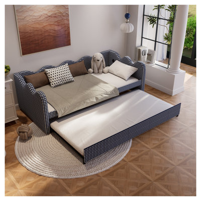 Canapé-lit convertible 2 en 1, canapé-lit en tissu écossais avec port USB, cadre renforcé triple, lattes en bois massif, silencieux et anti-affaissement, mobilier peu encombrant, chambre d'enfant, chambre d'amis