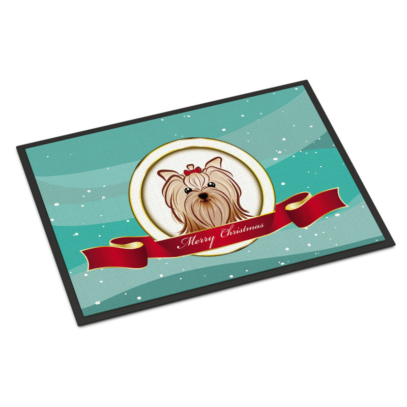Tapis de porte d’extérieur antidérapant yorkie yorkshire terrier merry christmas, Rectangle 2 pi x 3 pi