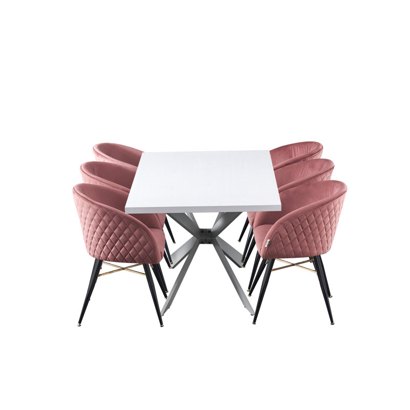Harton 6 - Person Solid Oak Dining Set, Pink