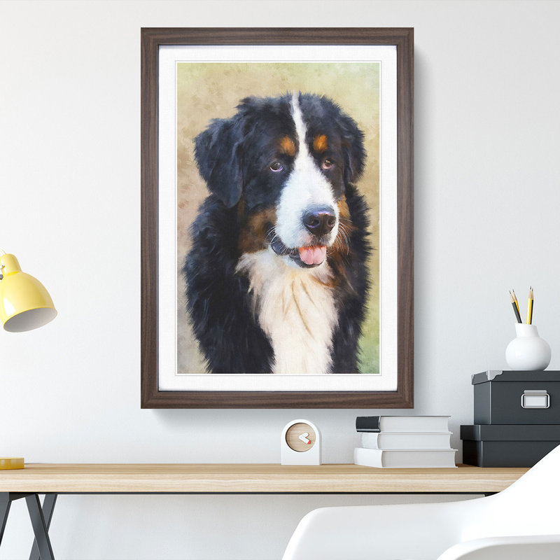 Bermese Mountain Dog - Picture Frame Painting, 48cm H x 36cm W x 2cm D, Walnut Framed