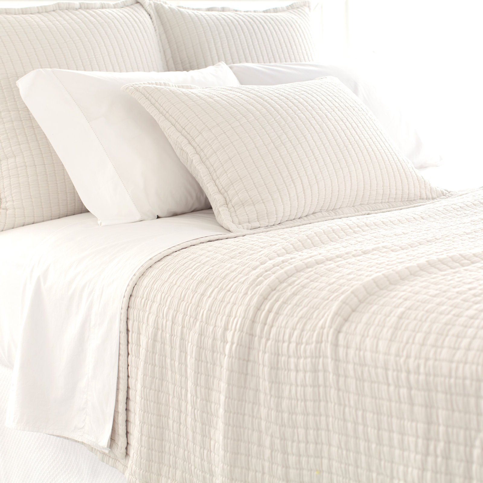 Boyfriend Cotton Coverlet Set, King Coverlet, Ivory