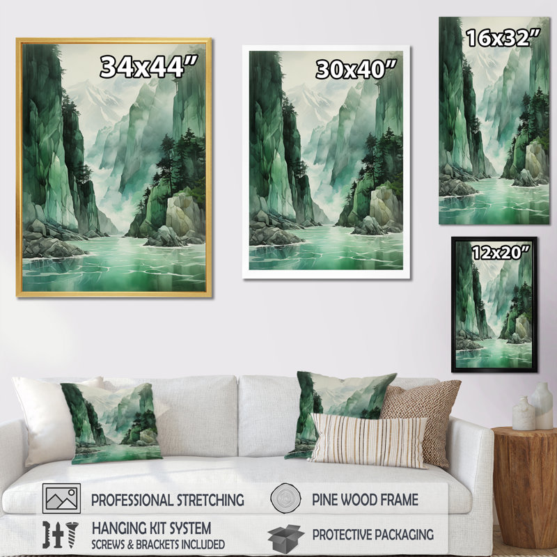 Clumm Green 0 Cliff Glacial Symmetry I - Iceberg, art mural, Cadre simple blanc, H 44 po x l 34 po x P 1,5 po