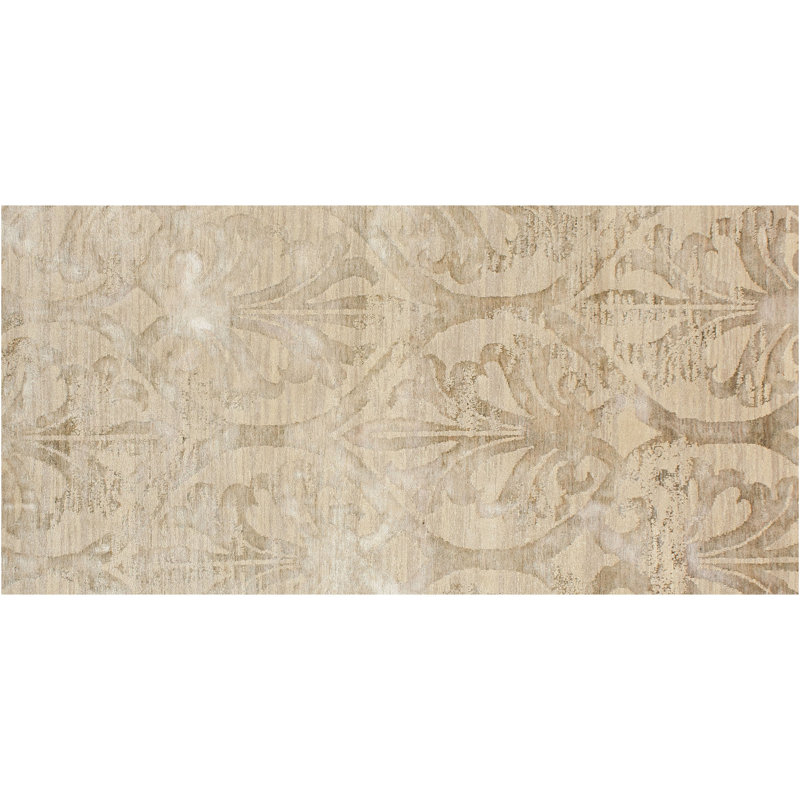 Hand Knotted Damask Area Rug in Green/Amber, Rectangle 8' x 10'