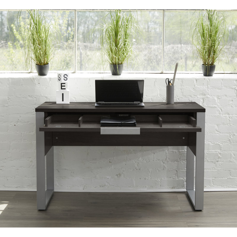 Hermitage Steel Computer Desk with Built-In Electrical Outlet, Espresso