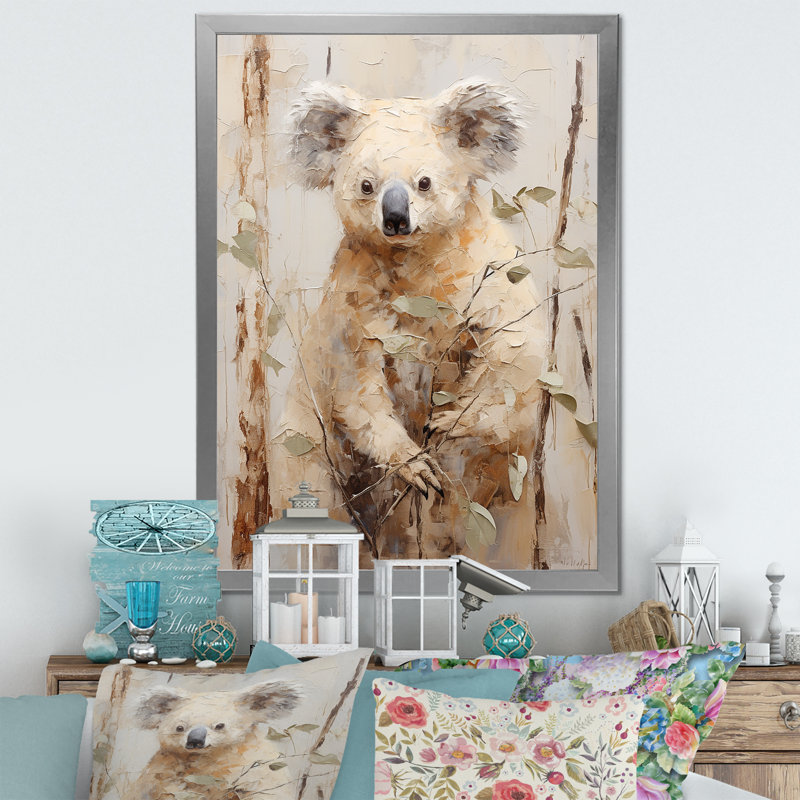 Koala douillet qui grimpe sur toile, Cadre photo argenté, H 32 po x l 16 po x P 1 po