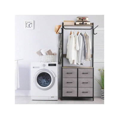 Freestanding Clothing Rack with 4 or 6 Drawers Closet Organizer Stand Steel Frame Wooden Top for Shirts Dresses Jackets