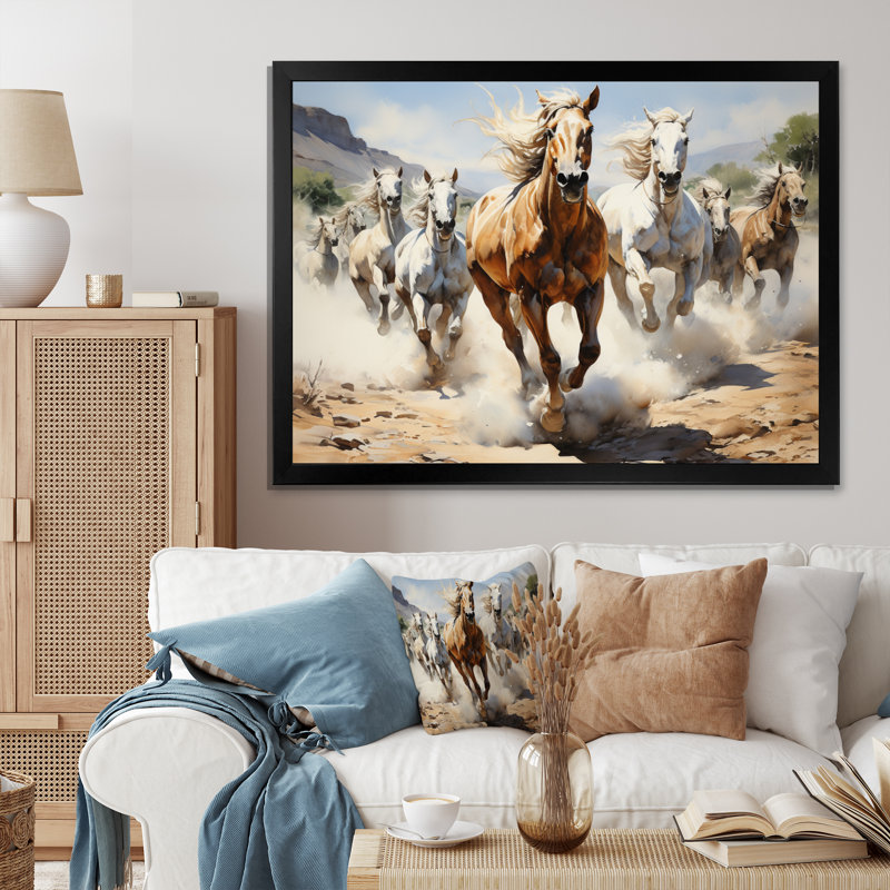Cowboy Wild Mustangs Cowboys - Cowboys Canvas Art Print, Cadre simple noir, H 12 po x l 20 po x P 1 po